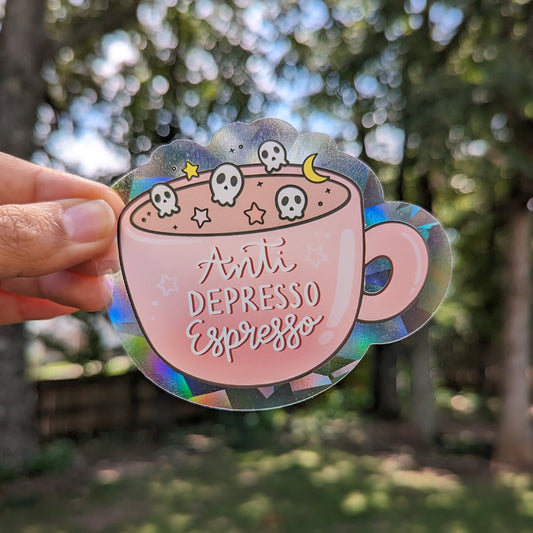 Anti Depresso Espresso Rainbow Decal Suncatcher
