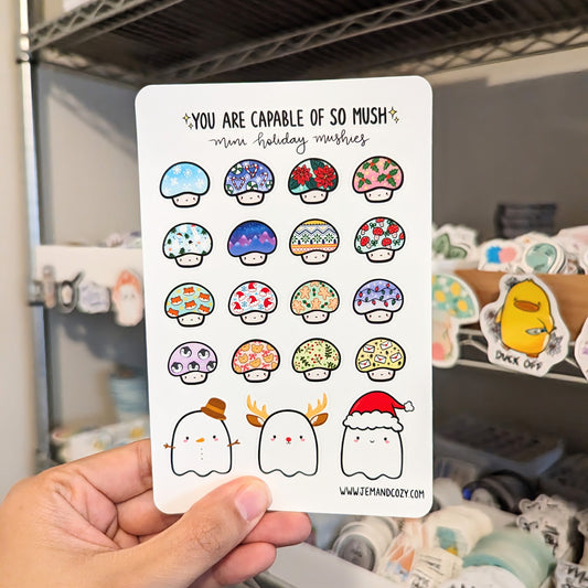 Mini Holiday Mushies Mushroom Sticker Sheet (4x6")