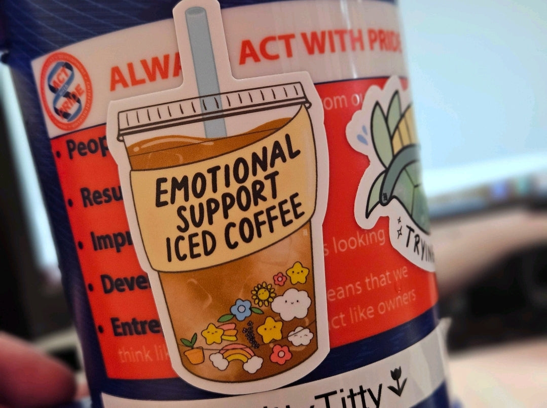 Emotional Support Iced Coffee Vinyl Sticker