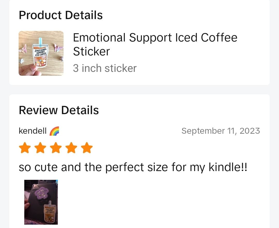 Emotional Support Iced Coffee Vinyl Sticker