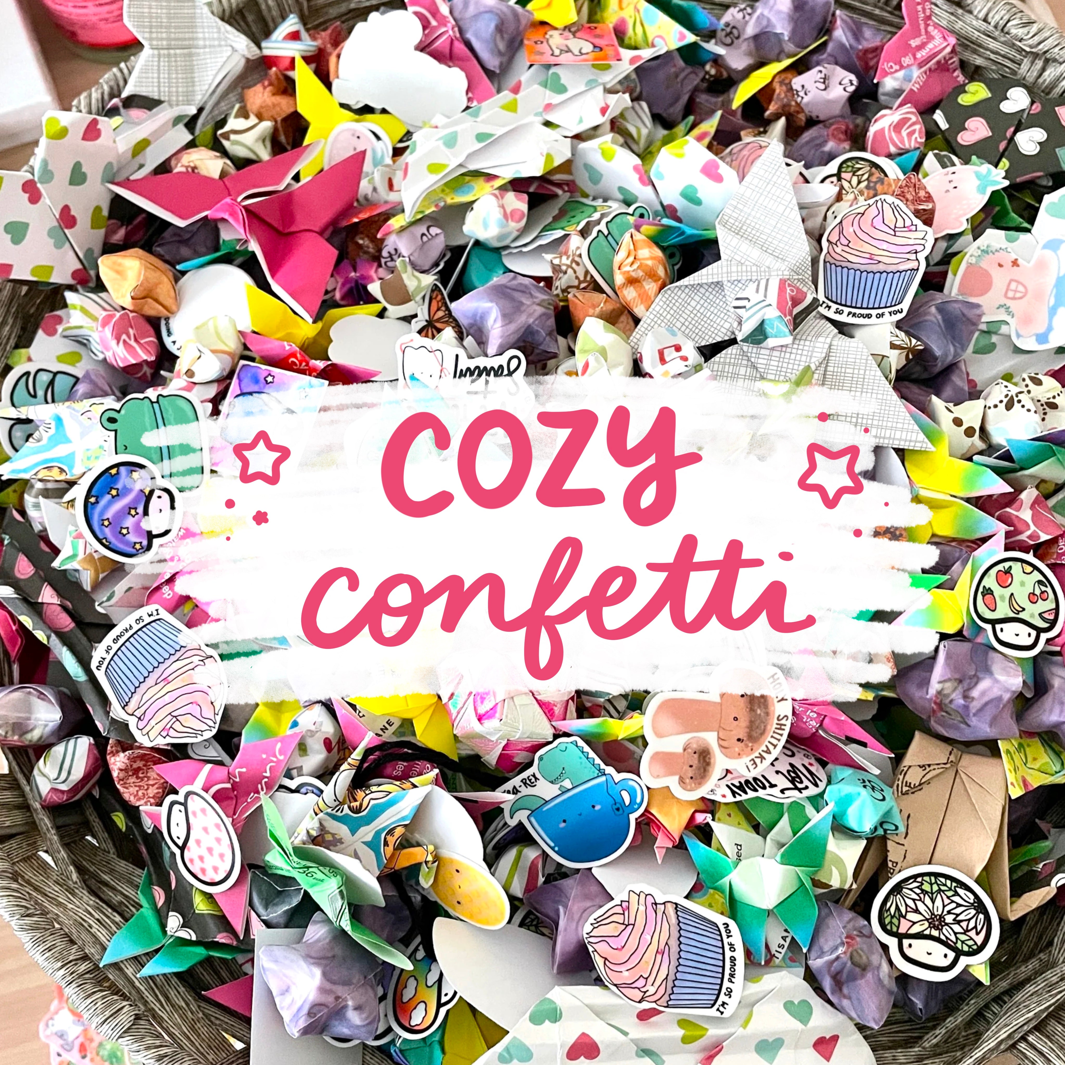 Cozy Confetti Sticker and Origami Confetti Scoop! Jem and Cozy