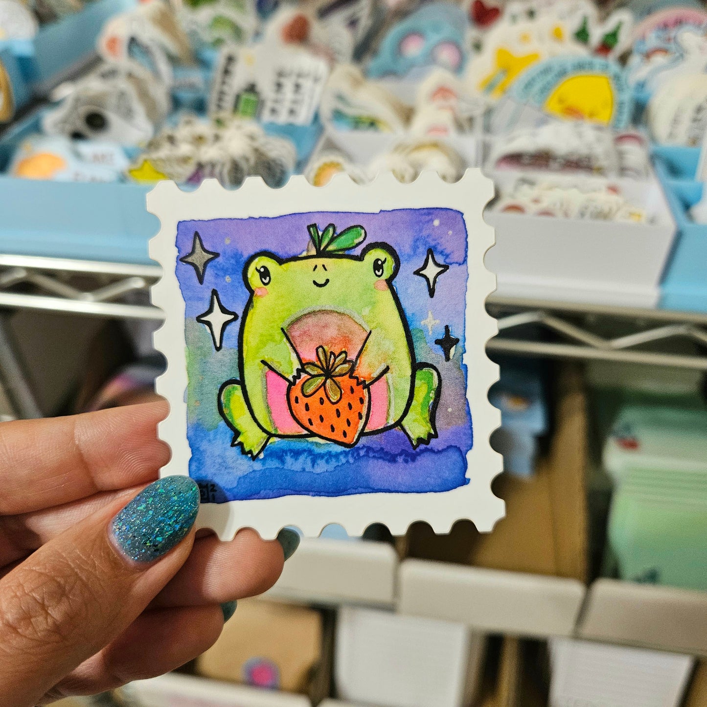 Starry Frog Stamp Watercolor Sticker