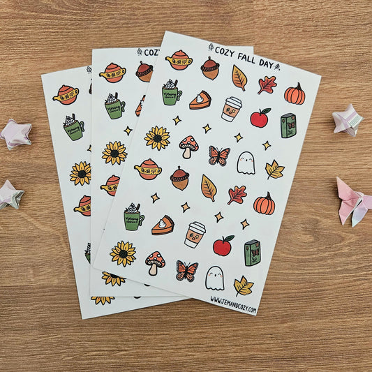 Cozy Fall Day Clear Vinyl Deco Sticker Sheet (4x6")