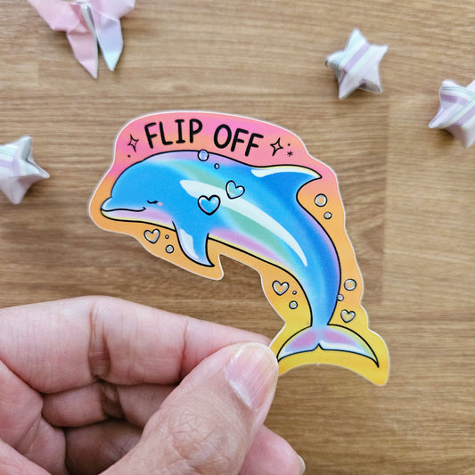 Flip Off Dolphin Vinyl Sticker