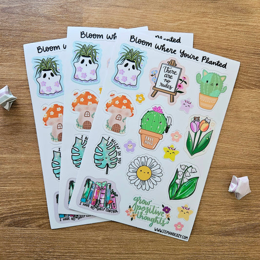 Bloom Where You're Planted Floral Vinyl Sticker Sheet (4x6")