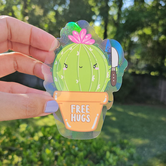 Free Hugs Cactus Rainbow Decal Suncatcher