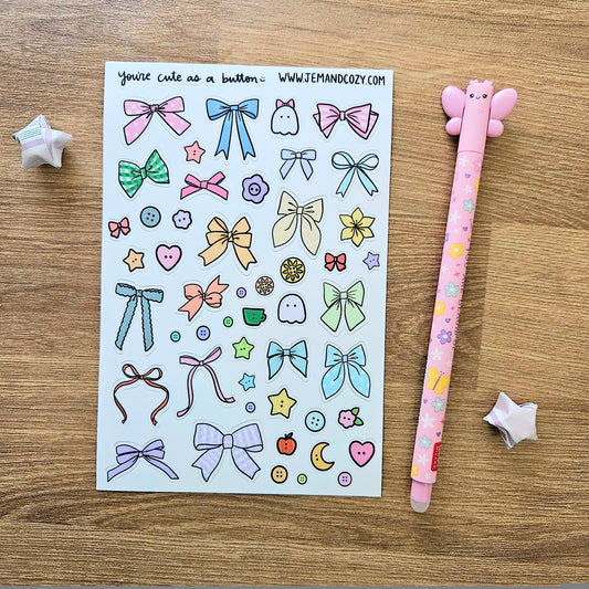 You're cute as a button 🎀 Bows and Buttons Vinyl Sticker Sheet (4x6")