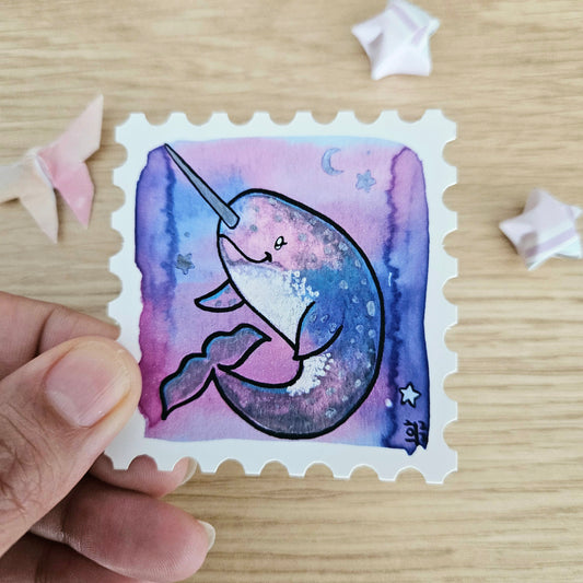 Starry Narwhal Stamp Watercolor Sticker
