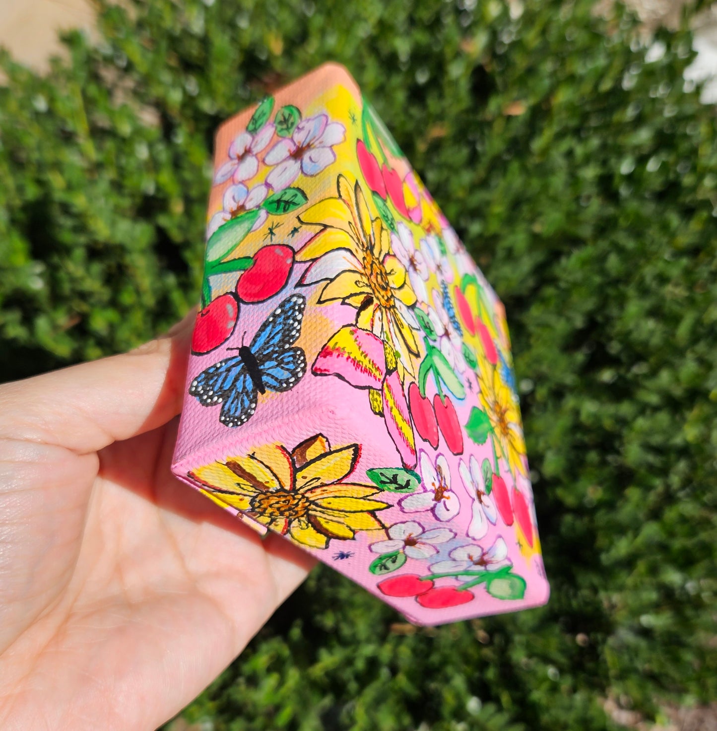 Rosy Maple Garden Acrylic Painting Original Art (4x4")