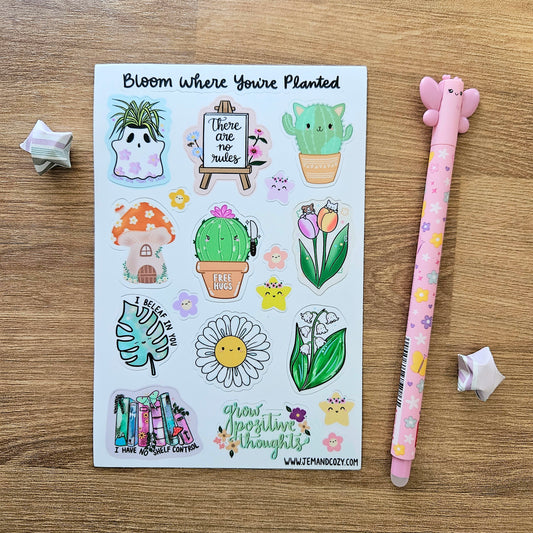 Bloom Where You're Planted Floral Vinyl Sticker Sheet (4x6")