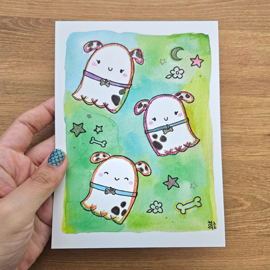 TO BE DISCONTINUED SALE: Dalmation Ghosties Watercolor Print(5x7")