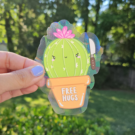 Free Hugs Cactus Rainbow Decal Suncatcher