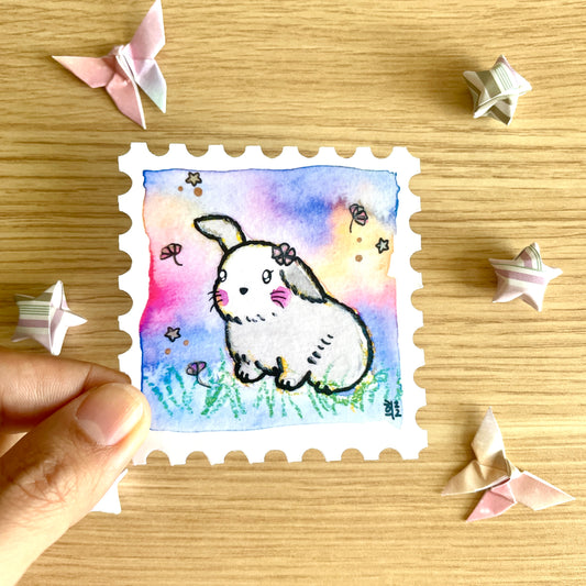 Starry Grey Bunny Stamp Watercolor Vinyl Sticker