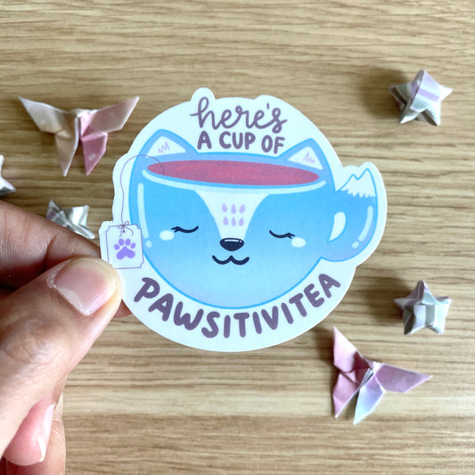 Here's a Cup of Pawsitivitea Vinyl Sticker