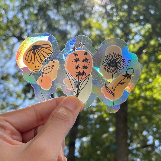 To Be Discontinued Celestial Boho Plants Rainbow Decal Suncatcher