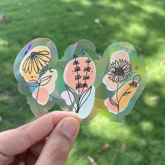 To Be Discontinued Celestial Boho Plants Rainbow Decal Suncatcher