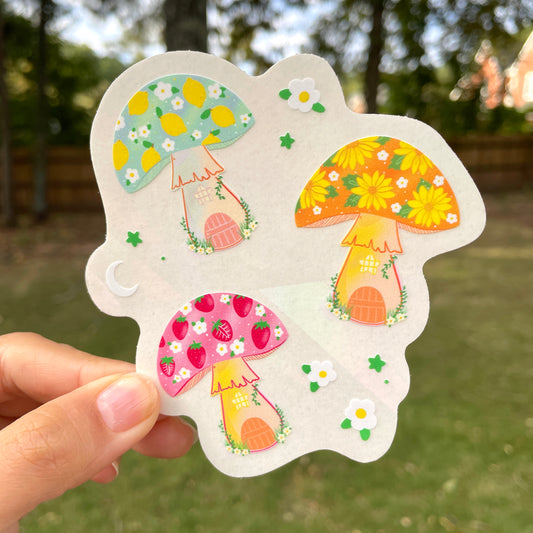 Mushroom Gnome Houses Rainbow Decal Suncatcher