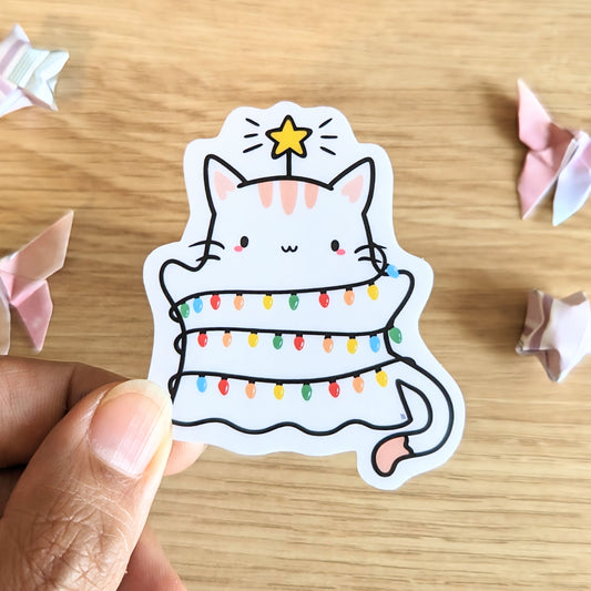 Festive Kitty Tree Ghost Vinyl Sticker