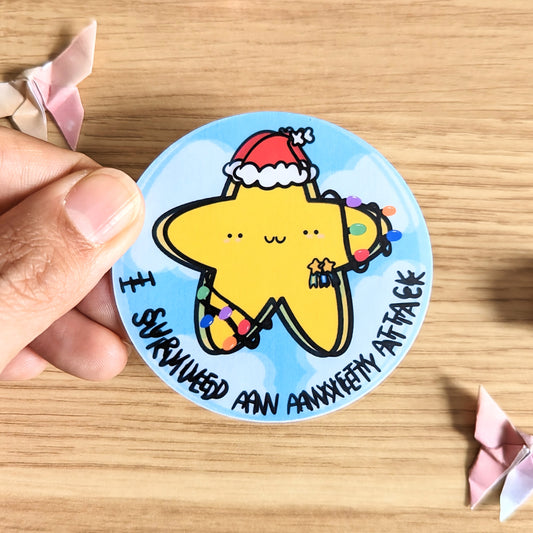Festive I Survived An ANXIETY Attack Sticker (water resistant)