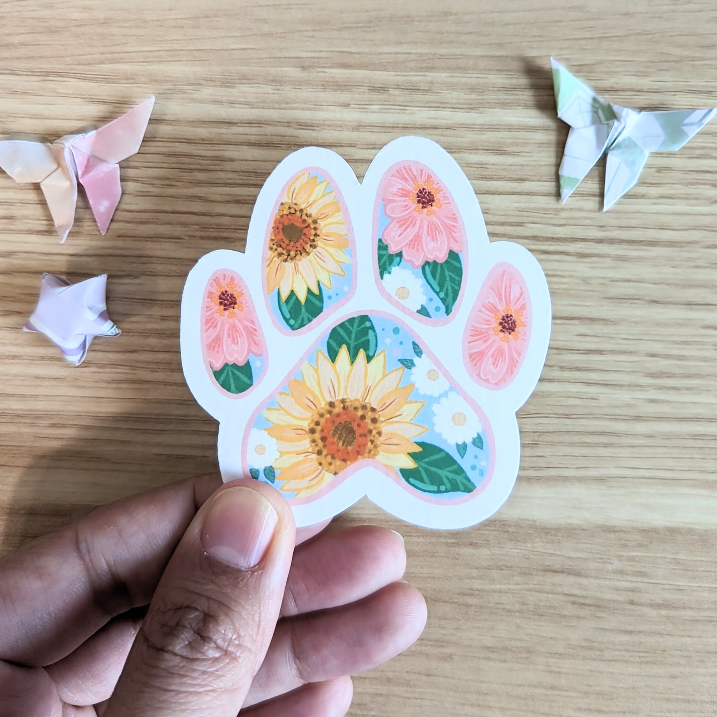 Floral Paw Print Vinyl Sticker