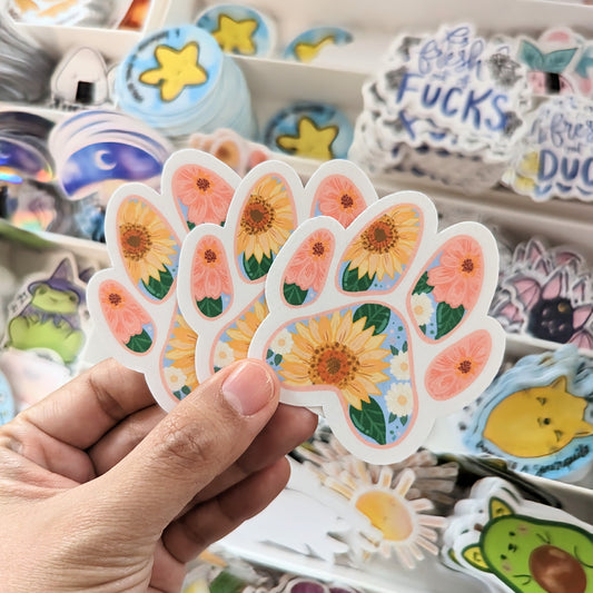 Floral Paw Print Vinyl Sticker