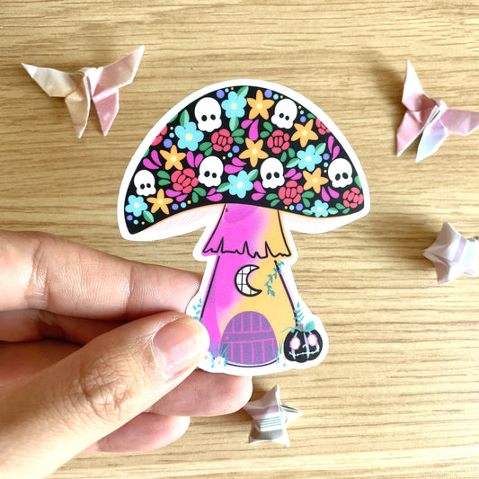 Day of the Dead Gnome House Clear Vinyl Sticker