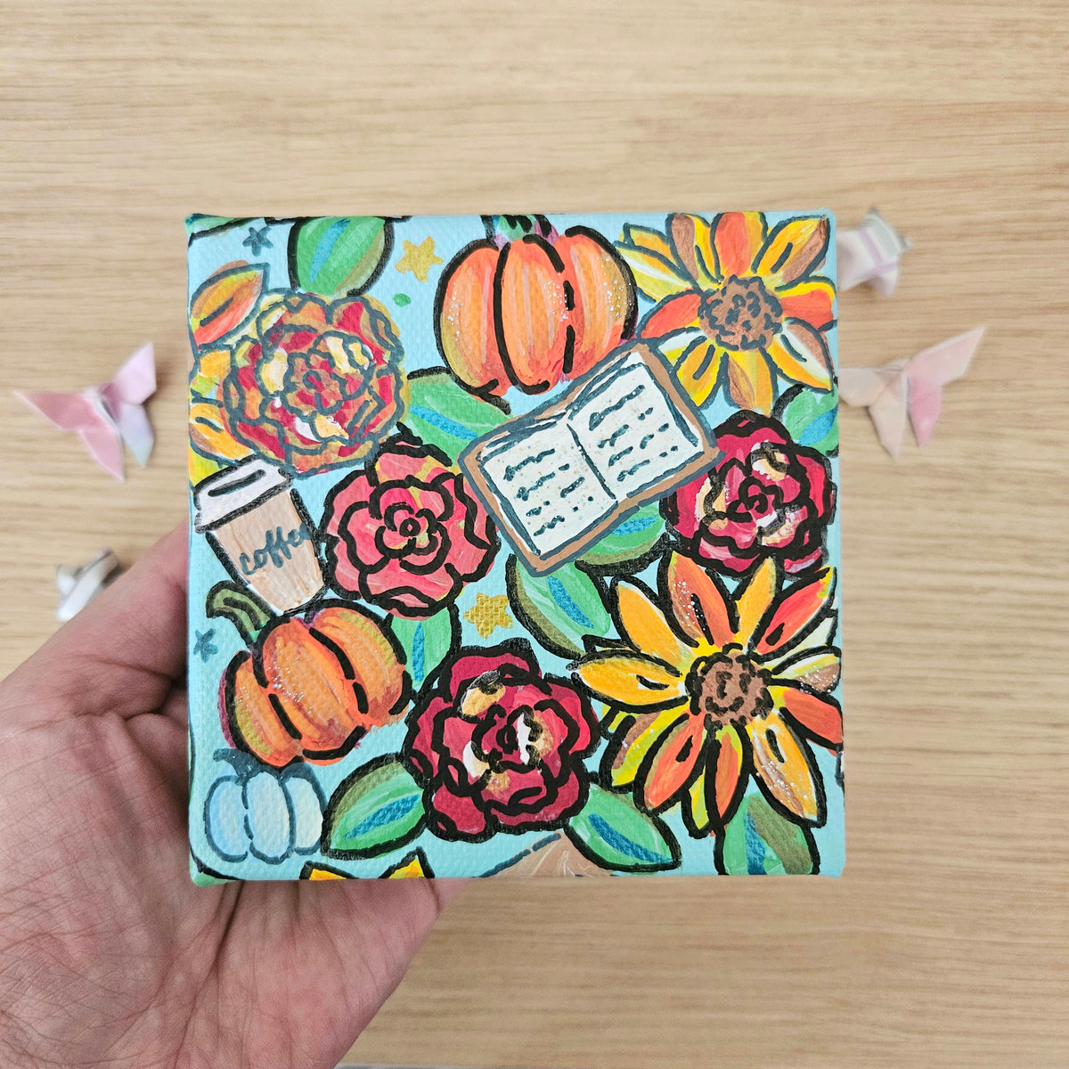 The Rosy Reader Acrylic Painting Original Art (4x4") (Copy)