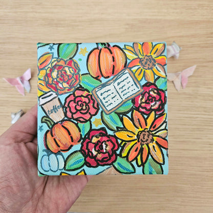The Rosy Reader Acrylic Painting Original Art (4x4") (Copy)
