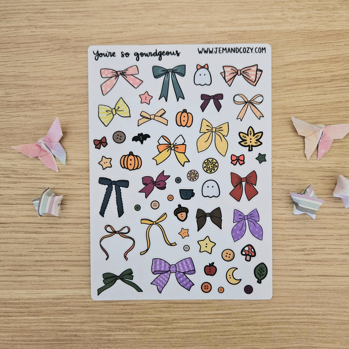 Gourdgeous Autumn Bows and Buttons Vinyl Sticker Sheet (4x6")