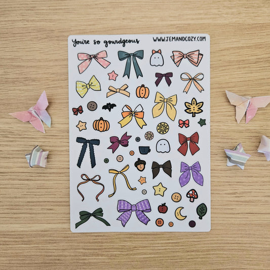 Gourdgeous Autumn Bows and Buttons Vinyl Sticker Sheet (4x6")