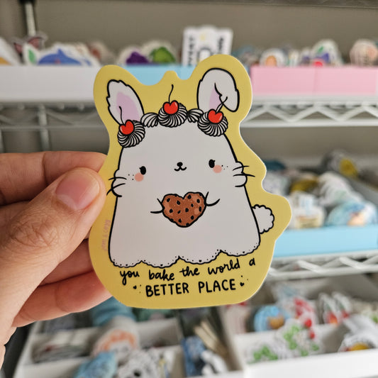 You Bake the World a Better Place Cake Bunny Vinyl Sticker