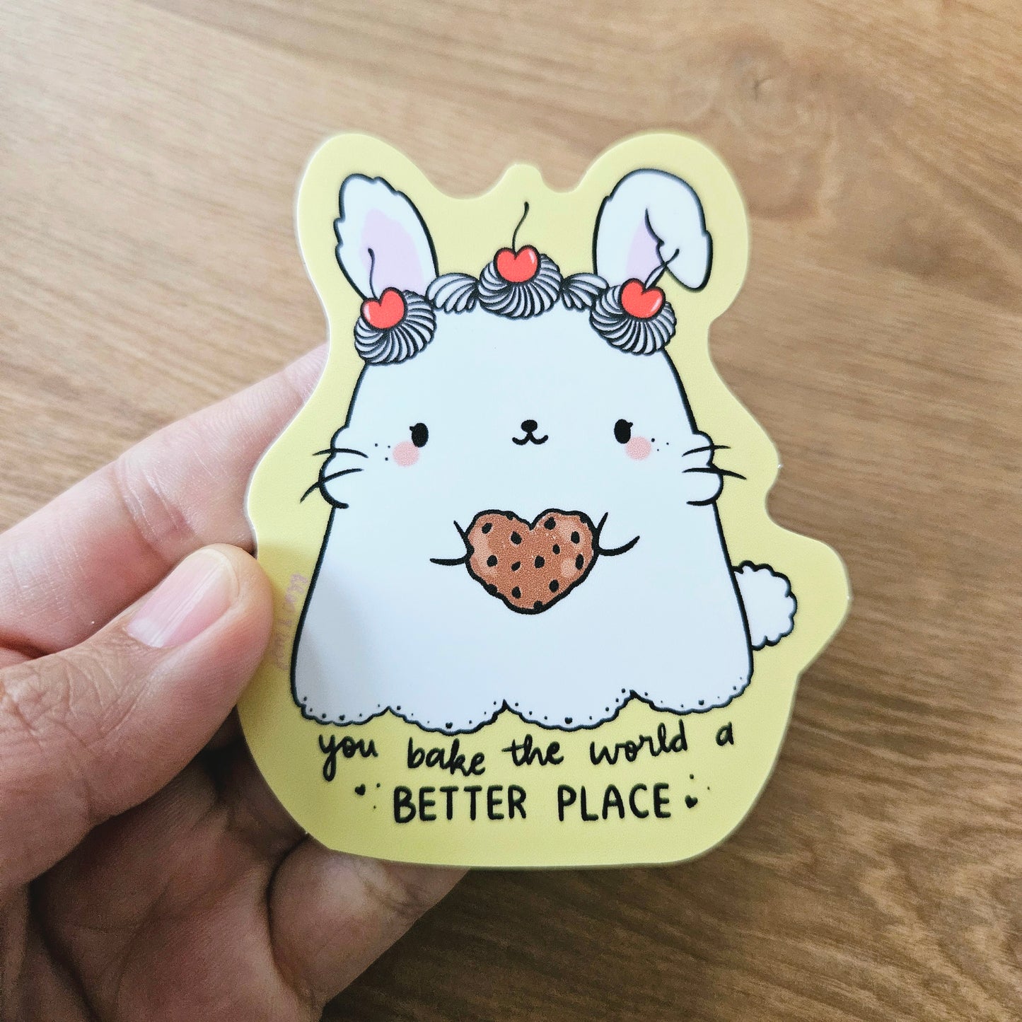 You Bake the World a Better Place Cake Bunny Vinyl Sticker