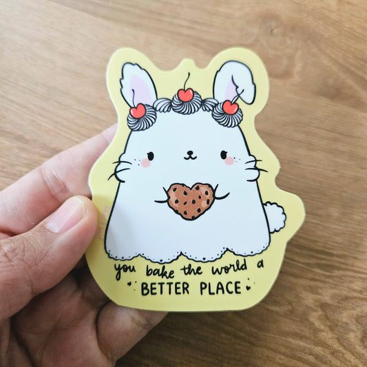 LAST CHANCE You Bake the World a Better Place Cake Bunny Vinyl Sticker