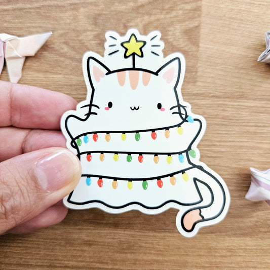 Festive Kitty Tree Ghost Vinyl Sticker