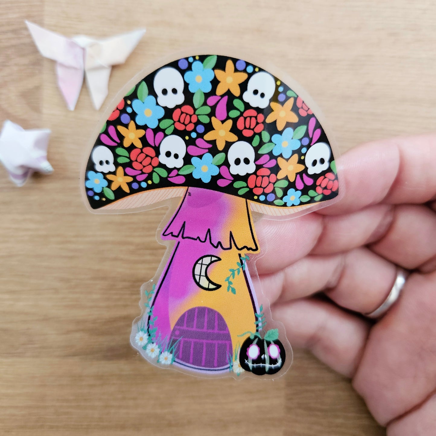 Spooky Special: Day of the Dead Gnome House Clear Vinyl Sticker