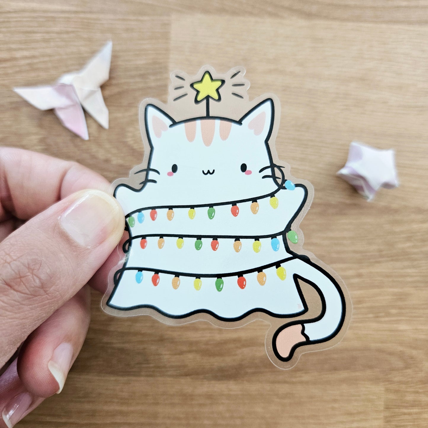 Festive Kitty Tree Ghost Vinyl Sticker