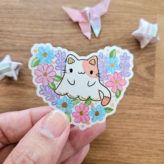 Kitty Ghostie Lavender Garden Vinyl Sticker