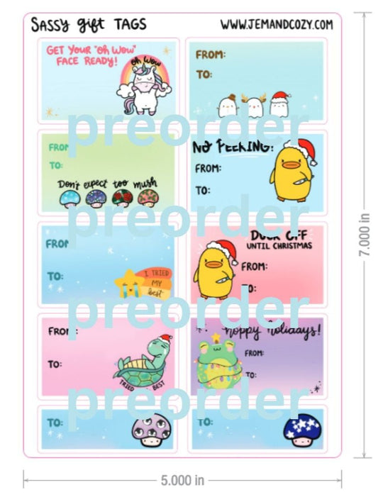 PREORDER Sassy Mini Gift Tag Sticker Sheet - Set of 2 (5x7")