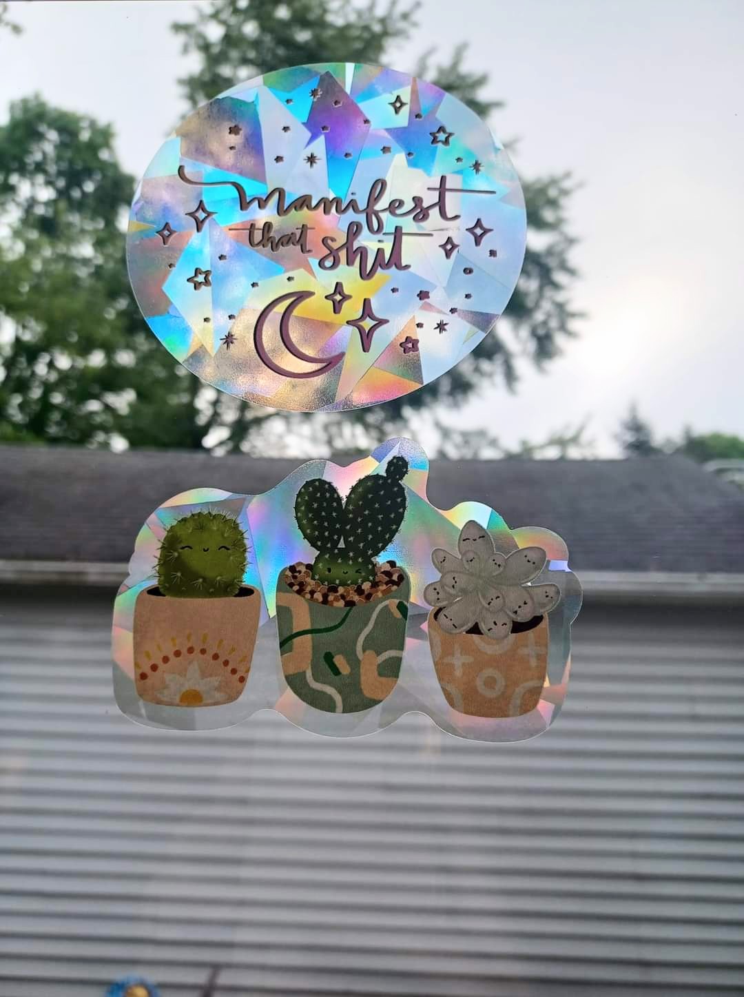 Manifest That Shit Rainbow Decal Suncatcher