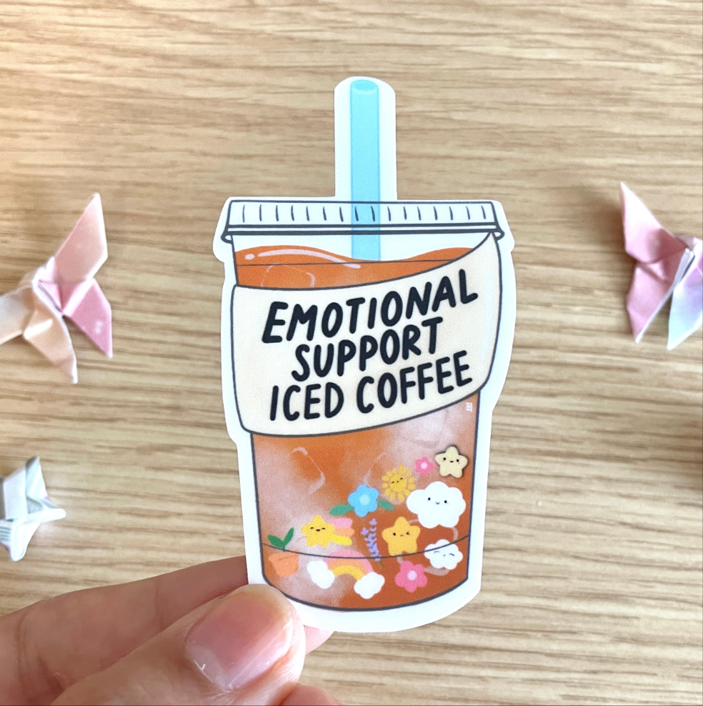 Emotional Support Iced Coffee Vinyl Sticker