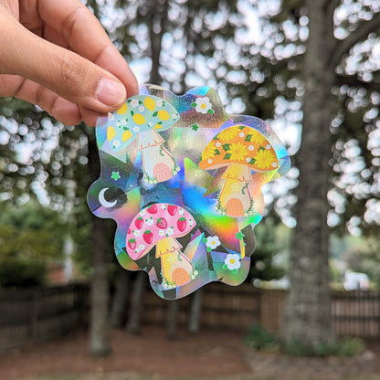 Mushroom Gnome Houses Rainbow Decal Suncatcher