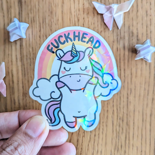 Fuckhead Unicorn Glitter Holographic Vinyl Sticker