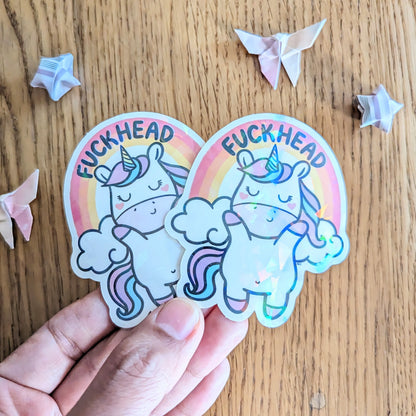 Fuckhead Unicorn Glitter Holographic Vinyl Sticker