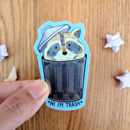 Hi I'm Trash Raccoon Holographic Vinyl Sticker
