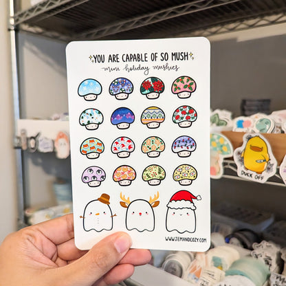 Mini Holiday Mushies Mushroom Sticker Sheet (4x6")