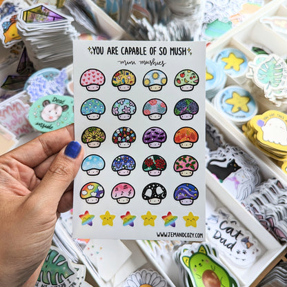 Mini Mushies Mushroom Vinyl Sticker Sheet (4x6")