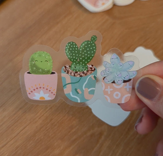 Smiling Succulents Clear Vinyl Sticker
