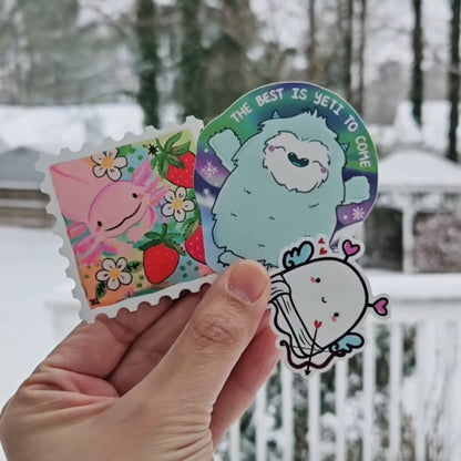 Strawberry Axolotl Stamp Acrylic Vinyl Sticker