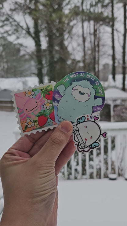 Strawberry Axolotl Stamp Acrylic Vinyl Sticker