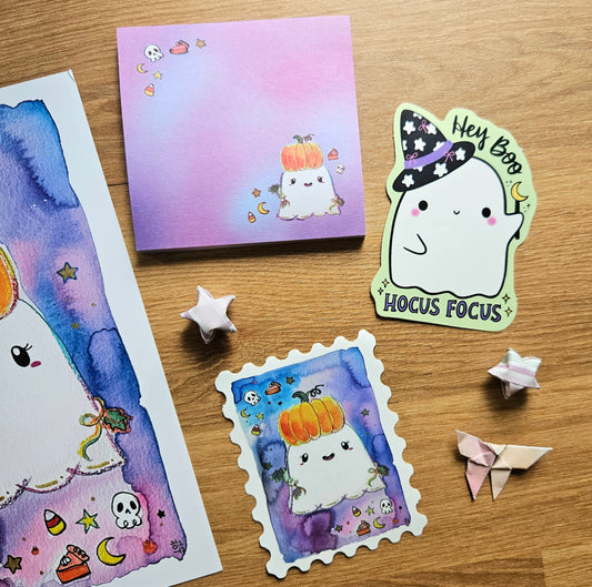 Watercolor Pumpkin Ghostie Sticky Notes